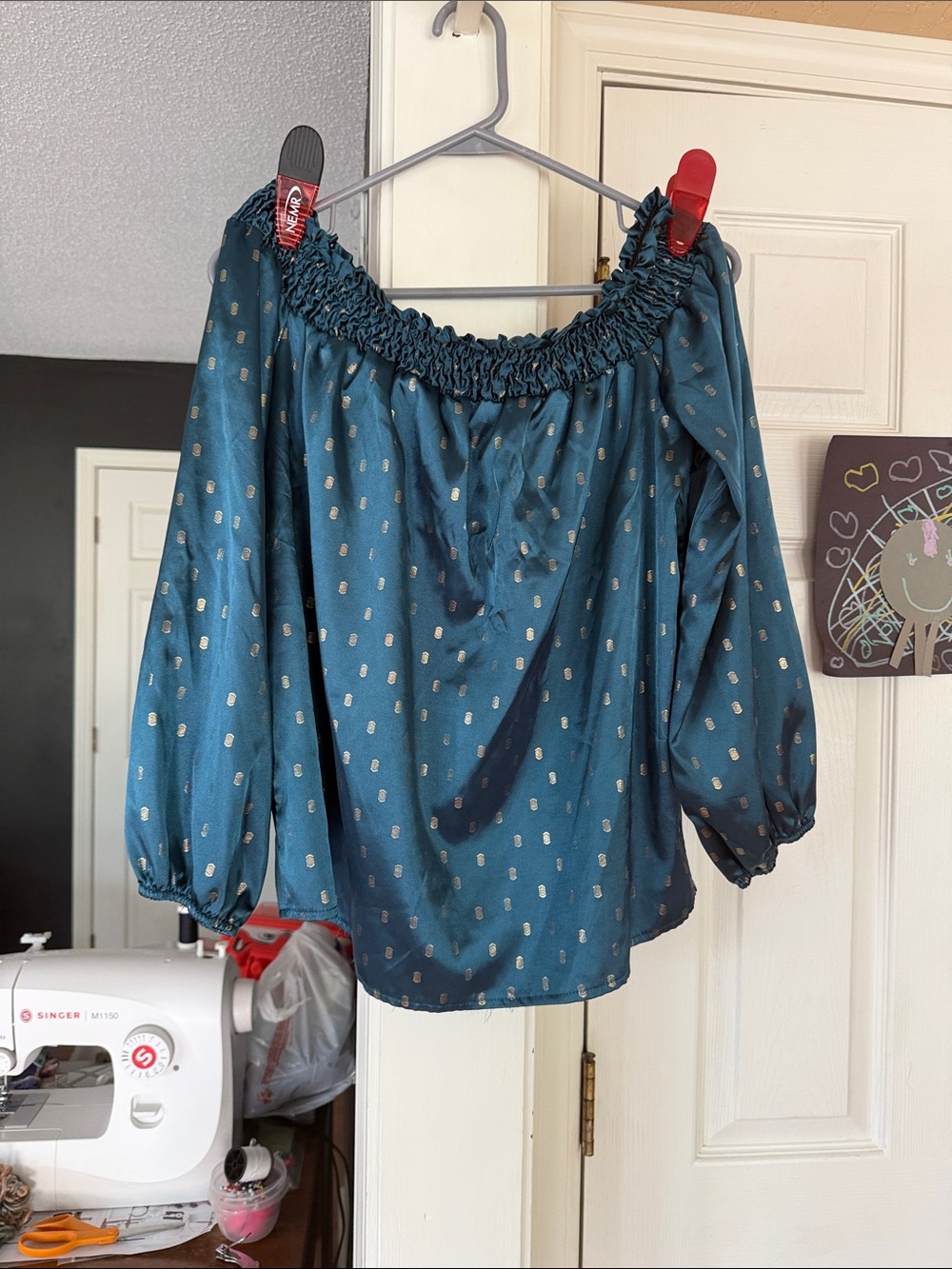 Women’s Off-Shoulder Teal Peasant Blouse